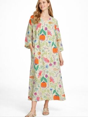 Gudrun Sjoden Whimsy Botanical Spring Organic Cotton Maxi Dress Size MEDIUM